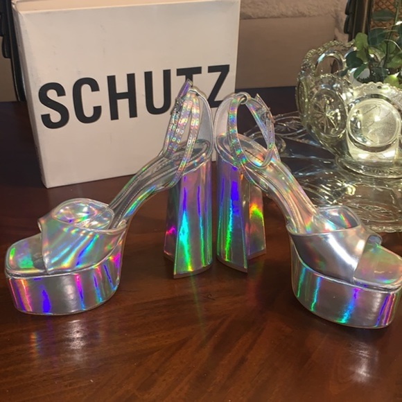 ‼️New Schutz Aryia Metallic Platform Sandals 170.00 - Picture 9 of 16